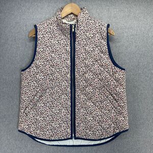 J. Crew Mercantile Women's Large Quilted Floral Puffer Vest Navy Blue Pink White